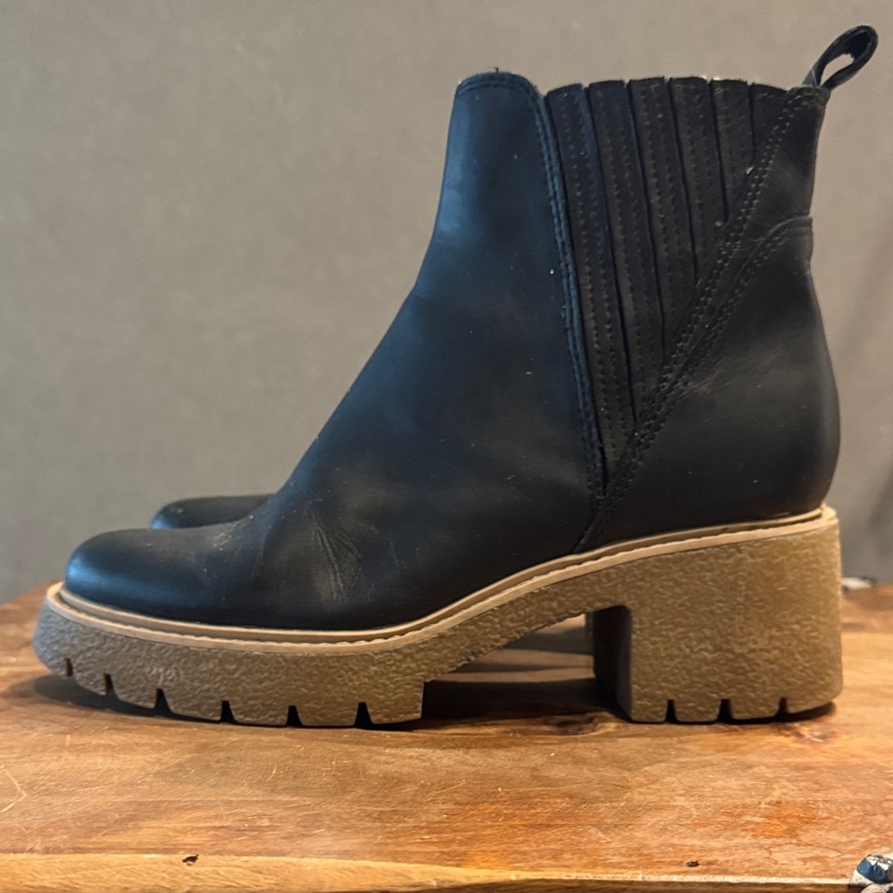 Dolce Vita Black Ankle Boots with Chunky Tan Sole